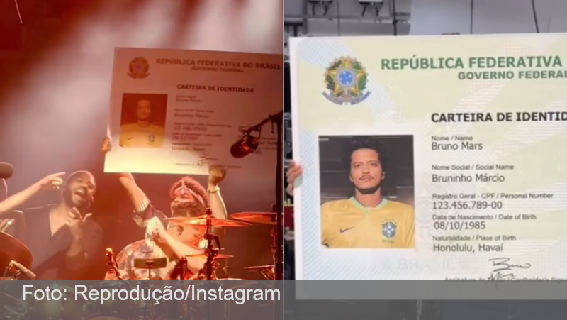 Bruno Mars ganha Carteira de Identidade Nacional gigante em show de BH