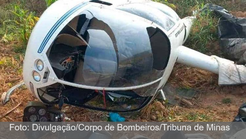 Helicóptero cai em Ubá e deixa duas pessoas feridas