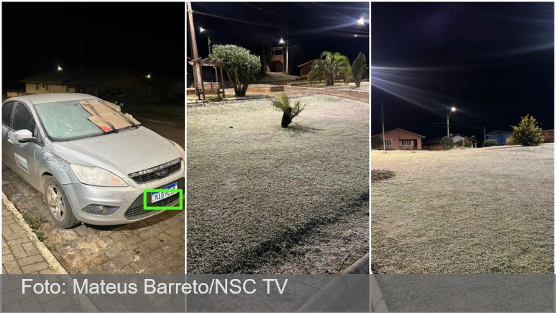 Santa Catarina amanhece com mínima de -8ºC, mais de 40 cidades abaixo de zero, geada e carro ‘congelado’