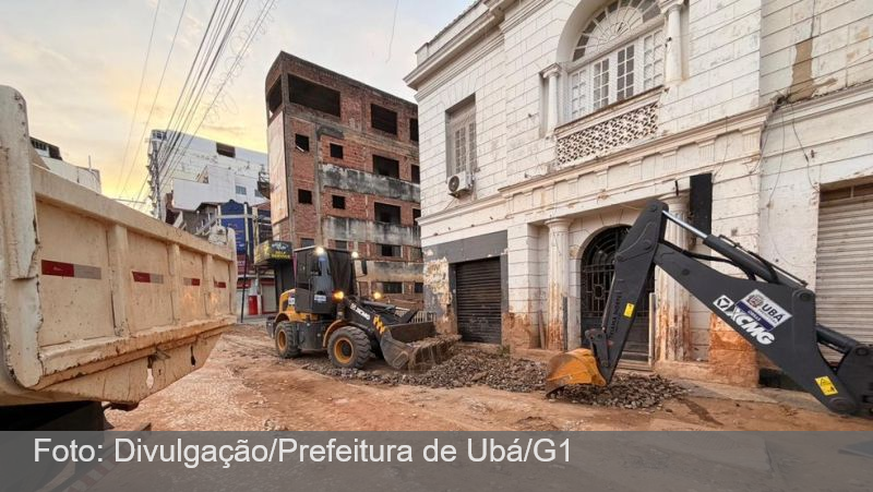 Calçadão de Ubá começa a ser reconstruído após devastação causada pela chuva