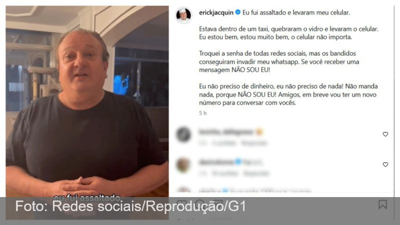 VÍDEO: Chef Erick Jacquin diz que celular foi roubado no táxi por ladrão da ‘gangue do quebra-vidro’: ‘isso faz parte do Brasil’