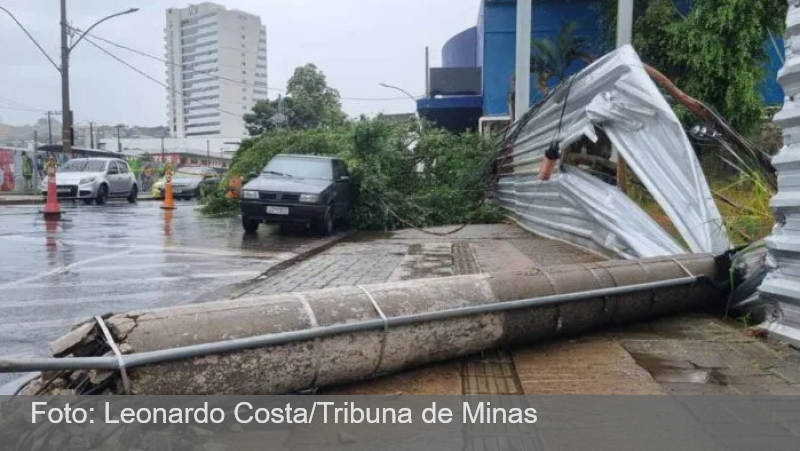 Chuva forte com granizo e rajadas de vento de até 73 km/h provocam quedas de árvores e postes em Juiz de Fora