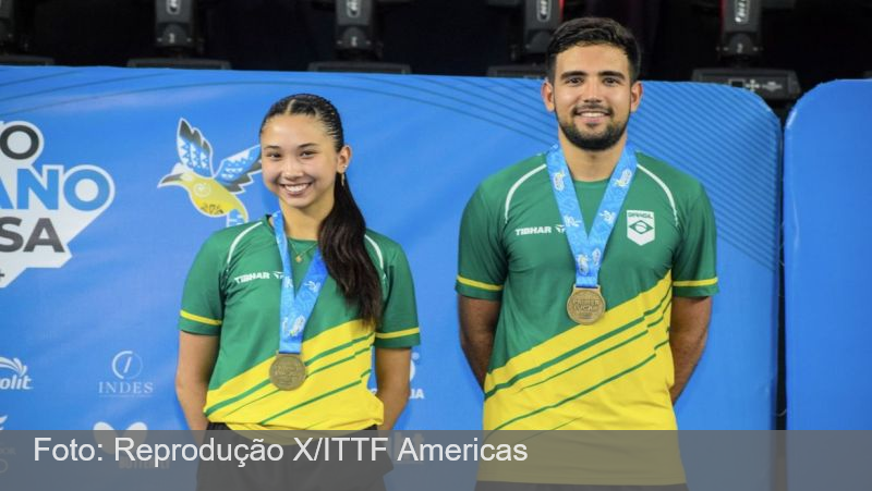 Giulia Takahashi e Guilheme Teodoro são ouro no Pan de tênis de Mesa