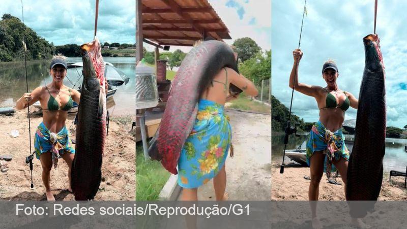 VÍDEO: empresária pesca pirarucu de 65 kg com vara comum em lagoa de Linhares, no ES