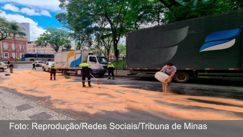 JF: Caminhão derrama óleo de cozinha e interdita a Rua Fernando Lobo