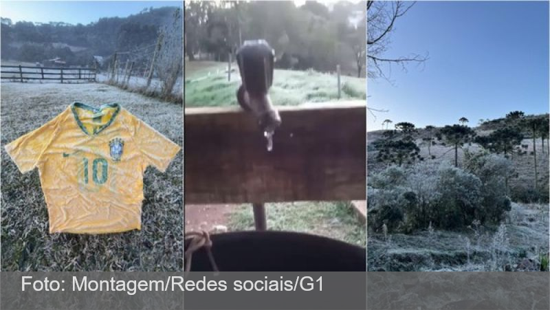 Dia mais frio do ano em SC tem mais de 20 cidades abaixo de 0°C, ‘amarelinha’ congelada e geada